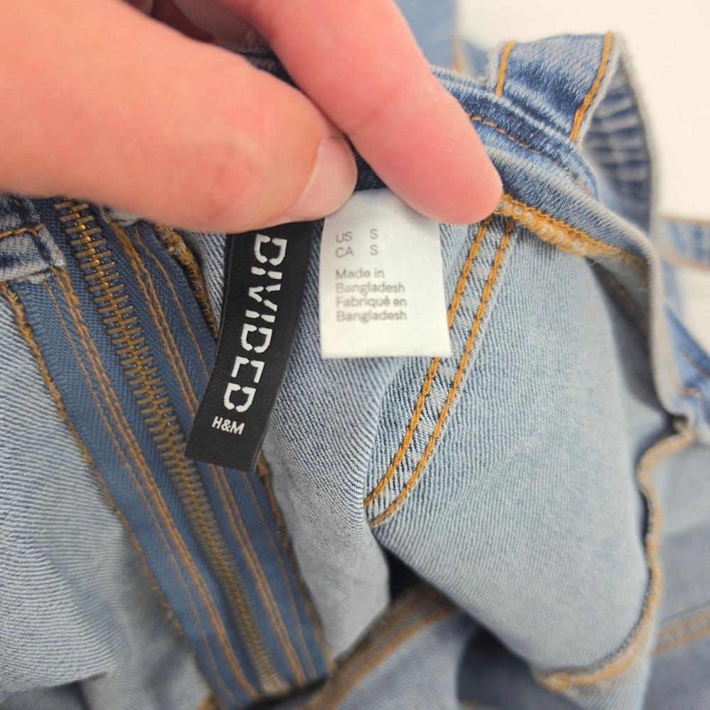 H&M Divided Denim Pinafore Dress Blue Mini Belted Sleeveless Overall Size S - Picture 3 of 6
